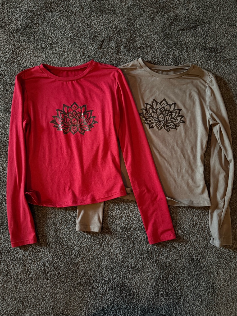 Floral Mandala Long Sleeve Top - Red & Taupe